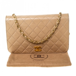 Pre Owned Chanel Beige Quilted Leather Vintage Flap Bag