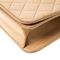 Pre Owned Chanel Beige Quilted Leather Vintage Flap Bag