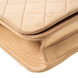 Pre Owned Chanel Beige Quilted Leather Vintage Flap Bag