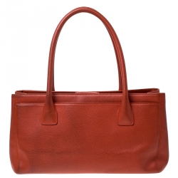 Pre Owned حقيبة يد شانيل سيرف شوبينغ جلد برتقالي