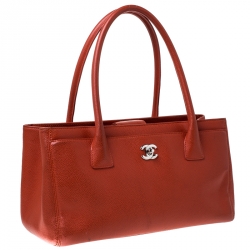 Pre Owned حقيبة يد شانيل سيرف شوبينغ جلد برتقالي