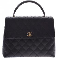 Pre Owned Chanel Black Metalasse Caviar Leather Top Handle Bag