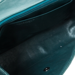 Pre Owned Chanel Green Quilted Leather Jumbo Classic Single Flap Bag