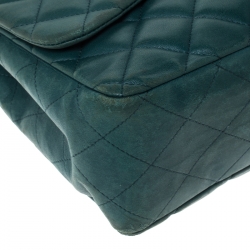 Pre Owned Chanel Green Quilted Leather Jumbo Classic Single Flap Bag