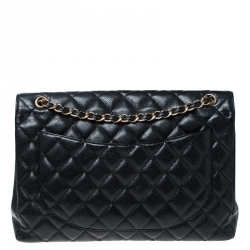Pre Owned حقيبة شانيل قلاب مفرد كلاسيك ماكسي جلد كافيار مبطنة سوداء
