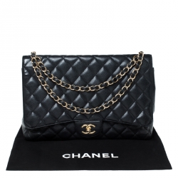 Pre Owned حقيبة شانيل قلاب مفرد كلاسيك ماكسي جلد كافيار مبطنة سوداء