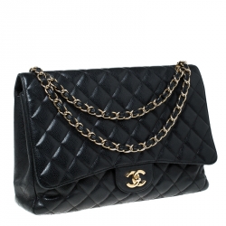 Pre Owned حقيبة شانيل قلاب مفرد كلاسيك ماكسي جلد كافيار مبطنة سوداء