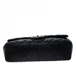 Pre Owned حقيبة شانيل جامبو كلاسيك جلد أسود مبطن بقلاب 
