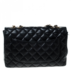 Pre Owned حقيبة شانيل جامبو كلاسيك جلد أسود مبطن بقلاب 