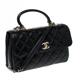 Pre Owned Chanel Black Lambskin Leather Trendy CC Medium Top Handle Bag