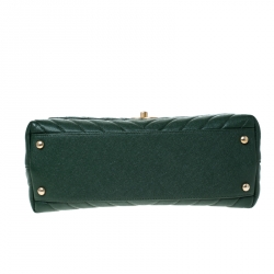 Pre Owned Chanel Green Chevron Quilted Leather and Lizard Small Coco Top Handle Bag