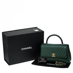 Pre Owned Chanel Green Chevron Quilted Leather and Lizard Small Coco Top Handle Bag