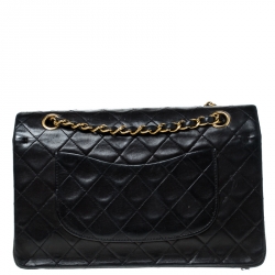 Pre Owned Chanel Black Quilted Leather Medium Vintage Classic Double Flap Bag