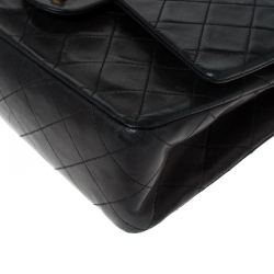 Pre Owned Chanel Black Quilted Leather Medium Vintage Classic Double Flap Bag