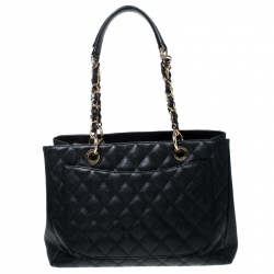 Pre Owned Chanel Black Quilted Caviar Leather Grand Shopper Tote