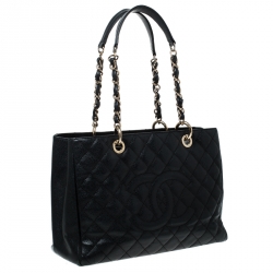 Pre Owned Chanel Black Quilted Caviar Leather Grand Shopper Tote