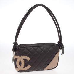 Pre Owned Chanel Black &amp; Beige Mini Calfskin Leather Ligne Cambon Bowler Tote