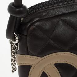 Pre Owned Chanel Black &amp; Beige Mini Calfskin Leather Ligne Cambon Bowler Tote