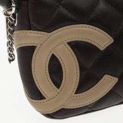 Pre Owned Chanel Black &amp; Beige Mini Calfskin Leather Ligne Cambon Bowler Tote