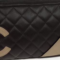 Pre Owned Chanel Black &amp; Beige Mini Calfskin Leather Ligne Cambon Bowler Tote