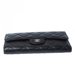 Chanel Black Quilted Leather Classic L Flap Wallet