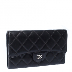 Chanel Black Quilted Leather Classic L Flap Wallet