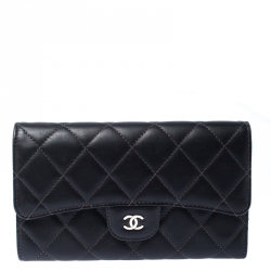Chanel Black Quilted Leather Classic L Flap Wallet