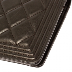 Chanel Dark Grey Quilted Leather Boy Flap Long Wallet