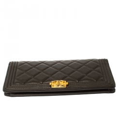 Chanel Dark Grey Quilted Leather Boy Flap Long Wallet