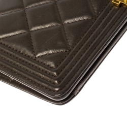 Chanel Dark Grey Quilted Leather Boy Flap Long Wallet