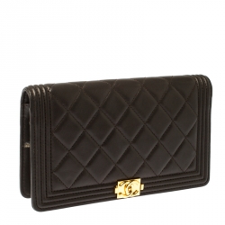 Chanel Dark Grey Quilted Leather Boy Flap Long Wallet