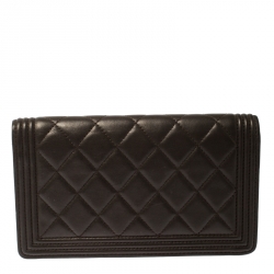 Chanel Dark Grey Quilted Leather Boy Flap Long Wallet