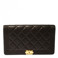 Chanel Dark Grey Quilted Leather Boy Flap Long Wallet