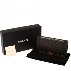 Chanel Dark Grey Quilted Leather Boy Flap Long Wallet