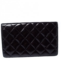 Chanel Black Quilted Patent Leather CC L Yen Continental Wallet