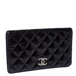 Chanel Black Quilted Patent Leather CC L Yen Continental Wallet
