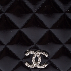 Chanel Black Quilted Patent Leather CC L Yen Continental Wallet