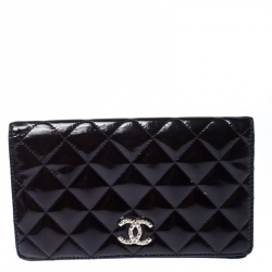 Chanel Black Quilted Patent Leather CC L Yen Continental Wallet