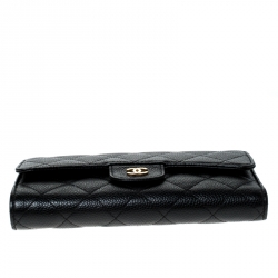 Chanel Black Quilted Leather Classic L Flap Wallet