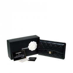 Chanel Black Quilted Leather Classic L Flap Wallet