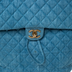 Pre Owned Chanel Blue Quilted Denim Large Urban Spirit Backpack 