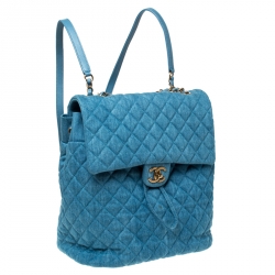 Pre Owned Chanel Blue Quilted Denim Large Urban Spirit Backpack 