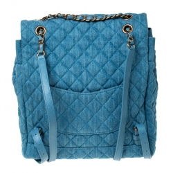 Pre Owned Chanel Blue Quilted Denim Large Urban Spirit Backpack 