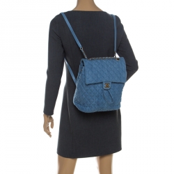 Pre Owned Chanel Blue Quilted Denim Large Urban Spirit Backpack 