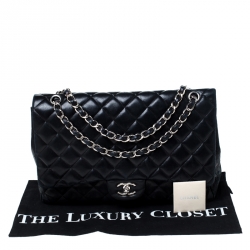 Pre Owned Chanel Black Quilted Leather Maxi Classic Single Flap Bag