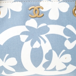 Pre Owned Chanel Blue/White CC Floral Print Canvas Chain Tote 