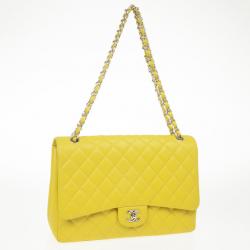 Pre Owned Chanel Yellow Caviar Classic Maxi Flap Bag