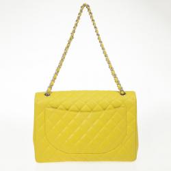 Pre Owned Chanel Yellow Caviar Classic Maxi Flap Bag