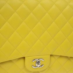 Pre Owned Chanel Yellow Caviar Classic Maxi Flap Bag