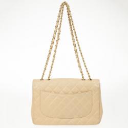 Pre Owned Chanel Beige Caviar Classic Jumbo Flap Bag